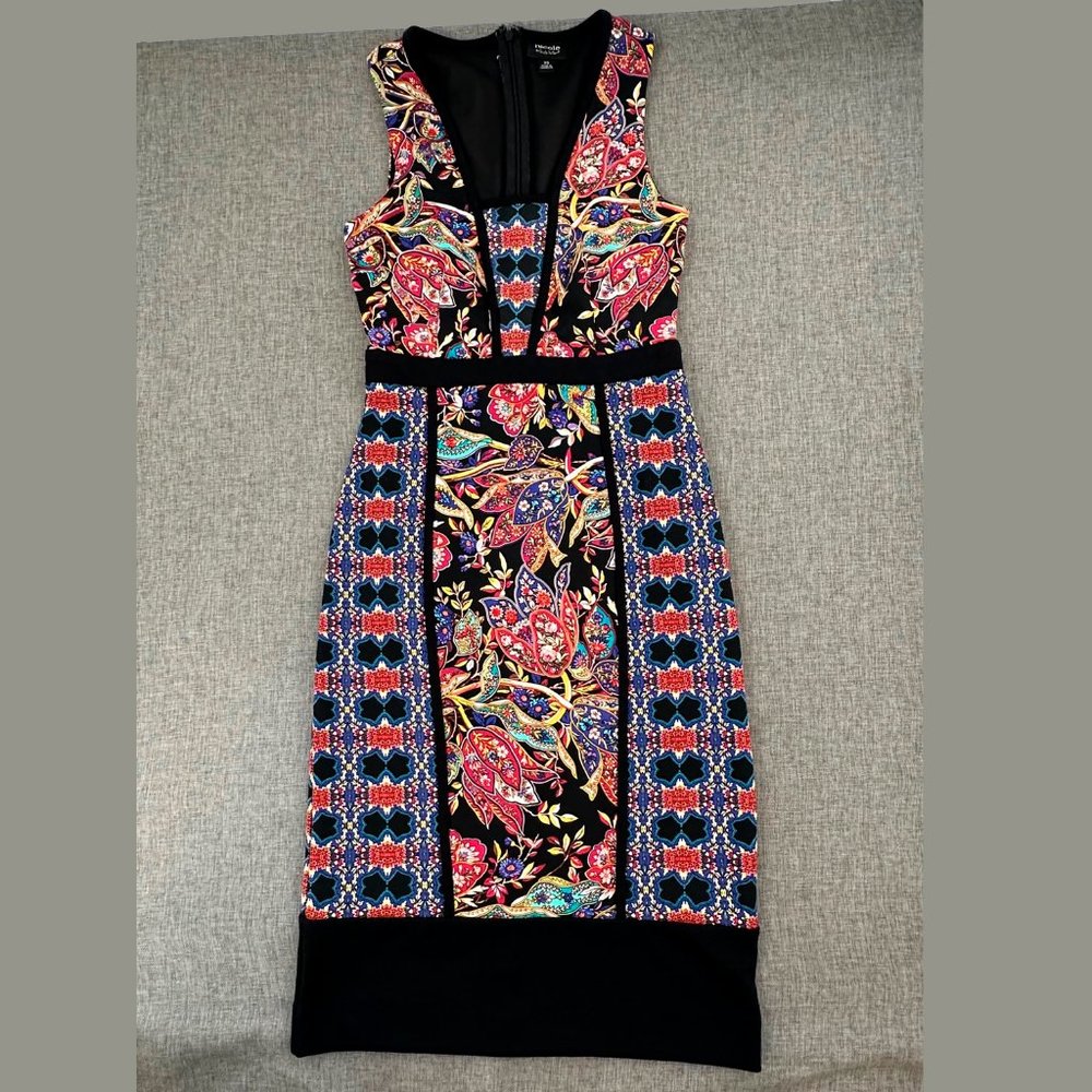 Nicole by Miller Floral Dress XS‎ Stretch Black Red Blue Sleeveless Low Neckline